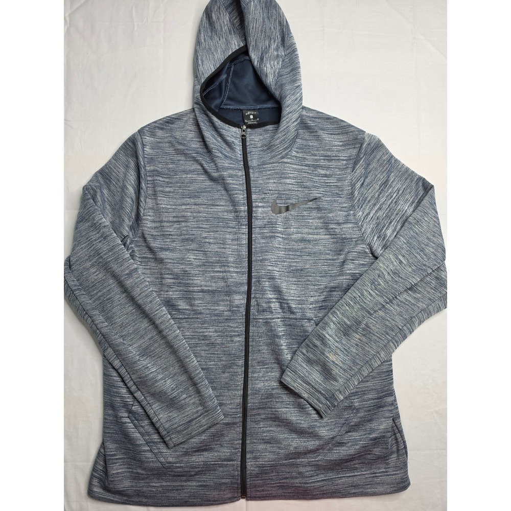 Nike Dri-Fit Hoodie Men's XL Heather Gray Logo Long Sleeve Full-Zip Performance